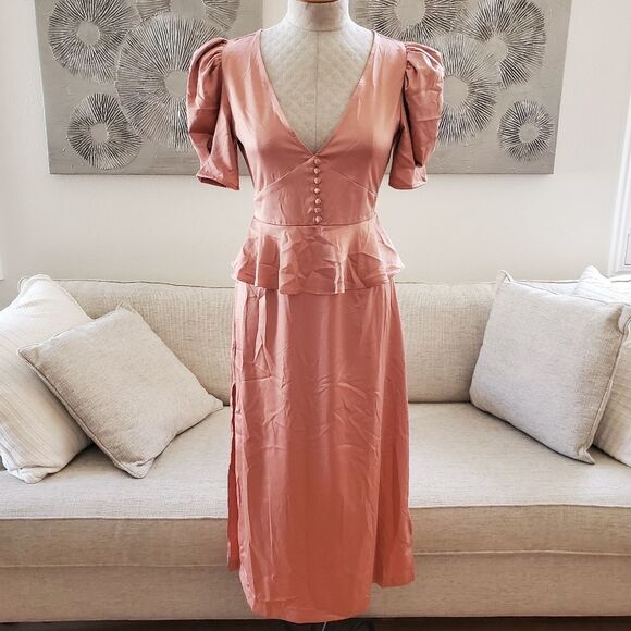 NEW! Danielle Bernstein Solid Puff-Sleeve Midi Dress size 4 - Picture 5 of 14